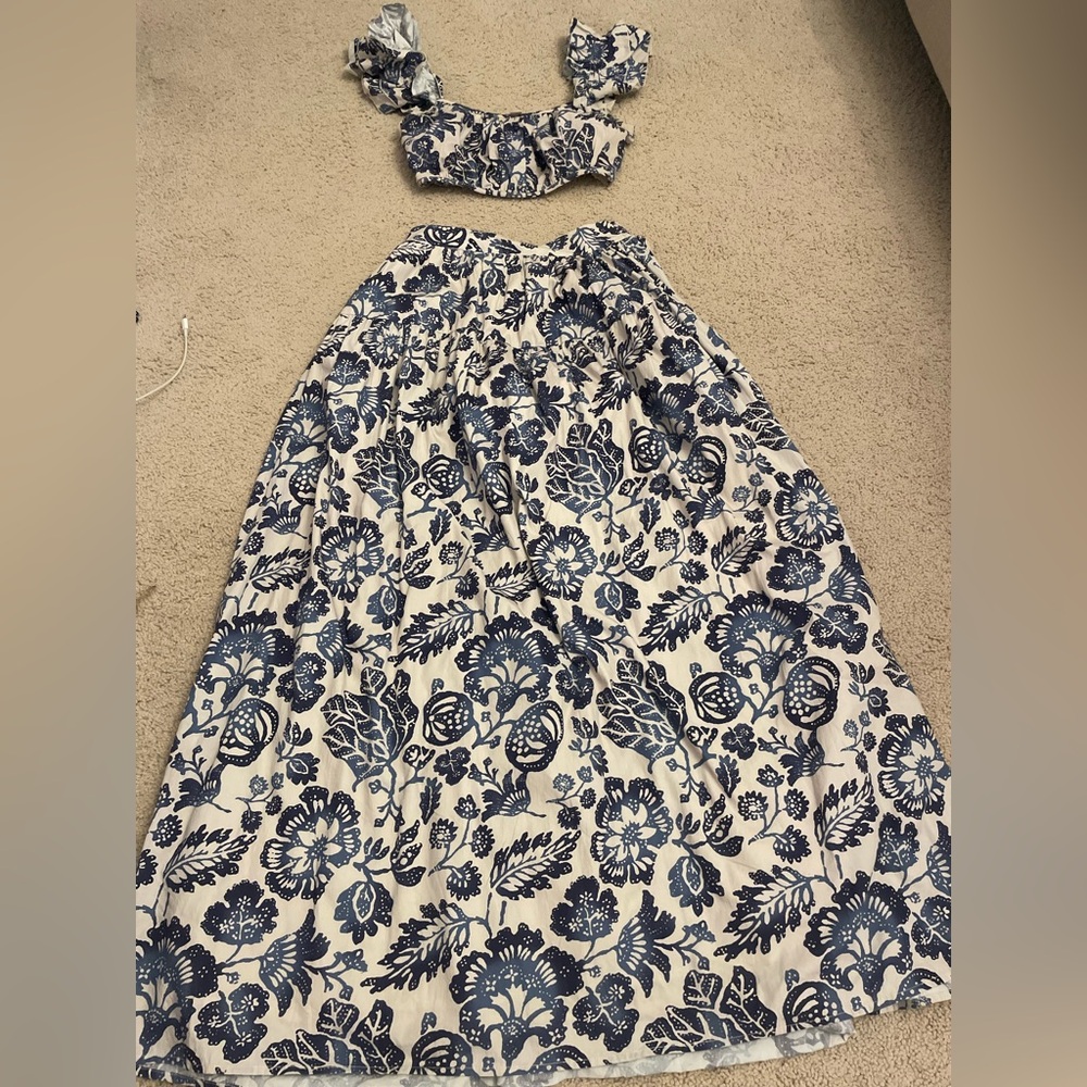 Anthropology Navy Floral Maxi Skirt And Matching Top